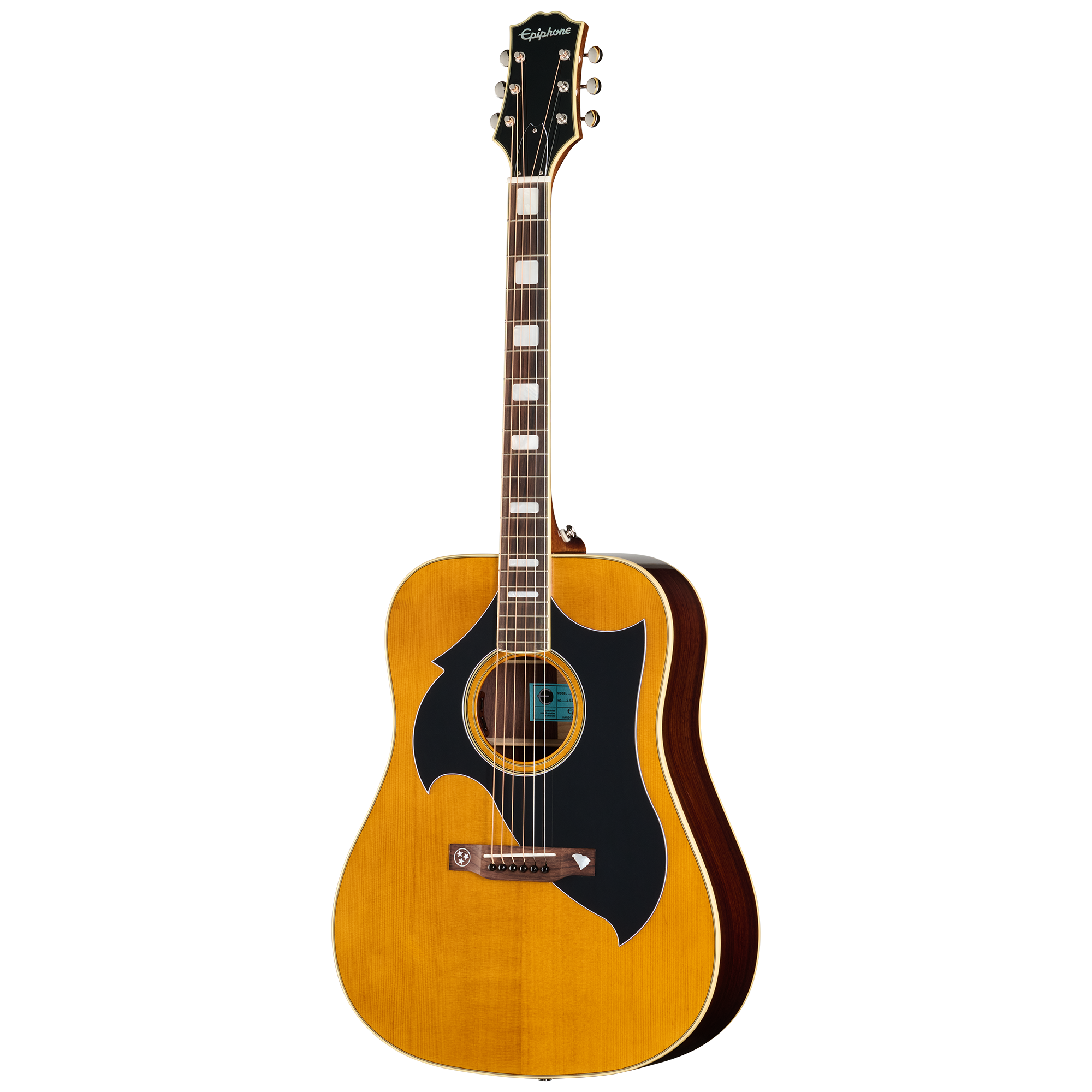 Akustikgitarre, Westerngitarre, gelbes Holz, schwarzes Schlagbrett, Cutaway